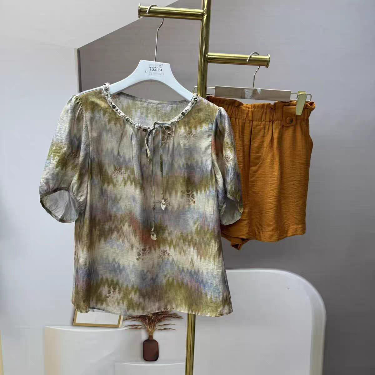 

Summer 2026 Fashion Short-Sleeved Top & Shorts Set with Tie M (45-54 kg) помаранчевий
