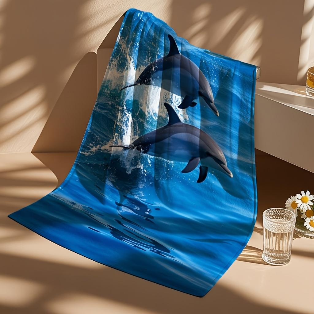 Super Large Quick-Dry Dolphin Print Microfiber Towel, Sand-Resistant for Pool Travel Bath Summer