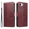 For iPhone 16e Leather Case Wallet Stand Grids Imprinted Phone Cover with Strap