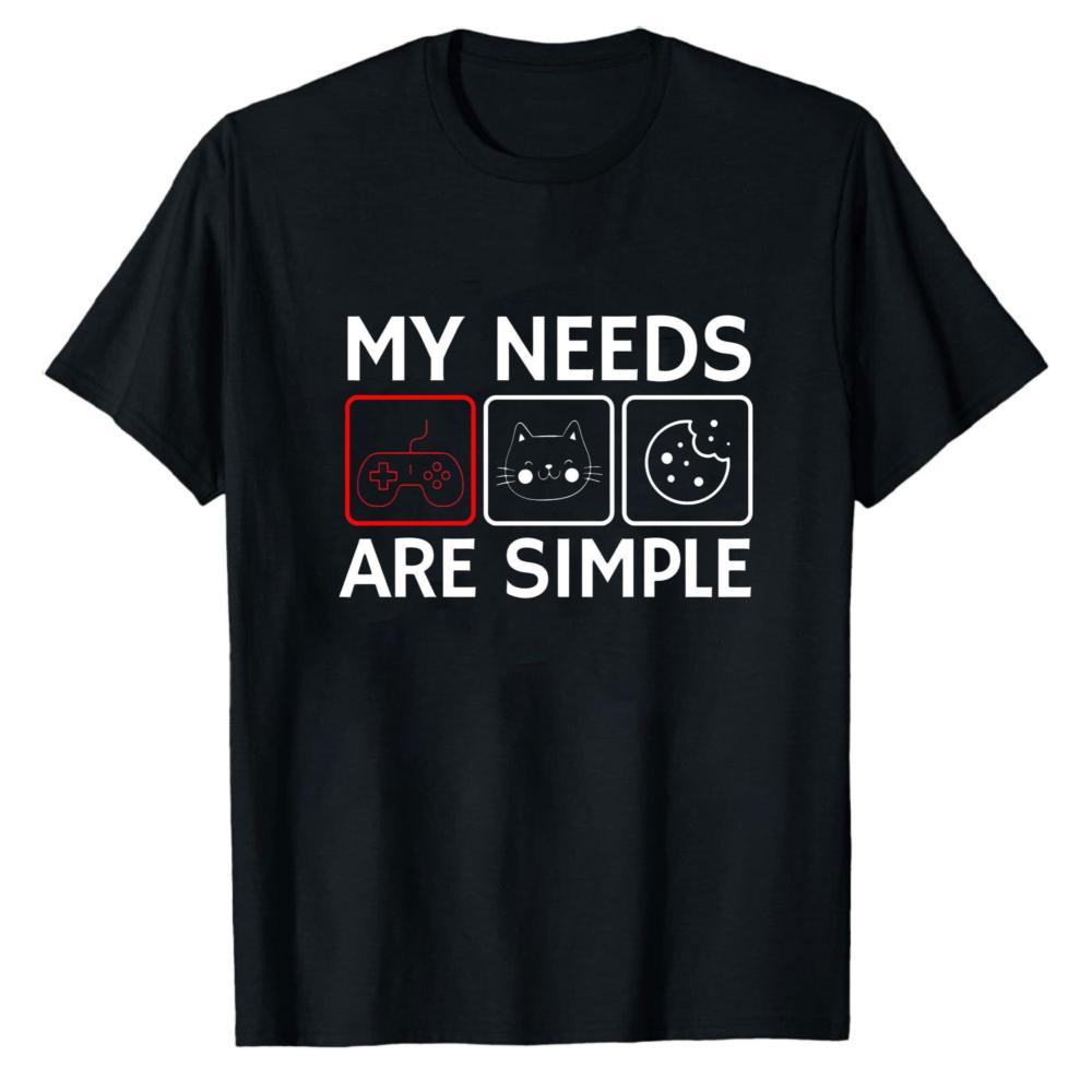 My Needs Are Simple Game Controller Cat Cookie Graphic Modal TShirt Soft Lightweight Gamer Cat Lover Casual Streetwear Tops Tee