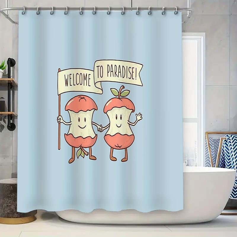 Cute Apple Couple Shower Curtain Farmhouse Kitchen Decor Funny Fruit Pattern Bathroom Set Waterproof Modern Home Textile 90x180cm