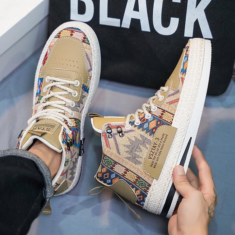 New arrivals Designer new men's casual sneakers canvas comfortable high top flats walking vulcanized shoes