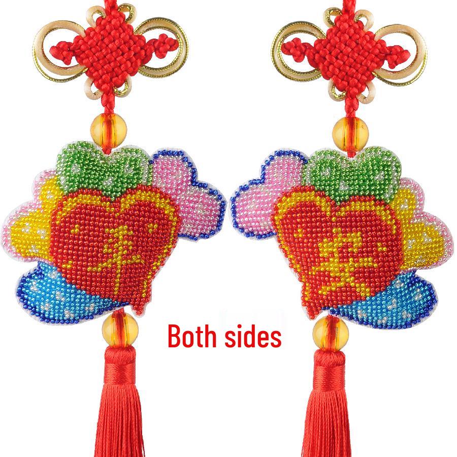 Colorful Beaded Peace & Love Talisman Cross Stitch Car Pendant