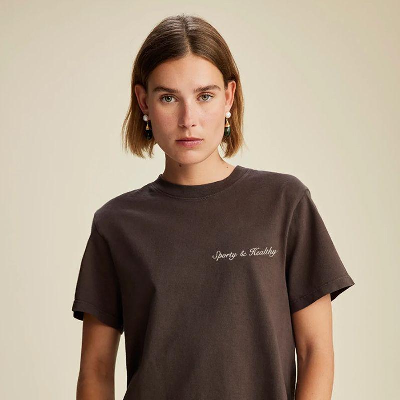 Niche American Vintage Sports Style Fashionable Brown Cotton Letters Print Short Sleeve T-shirt Women