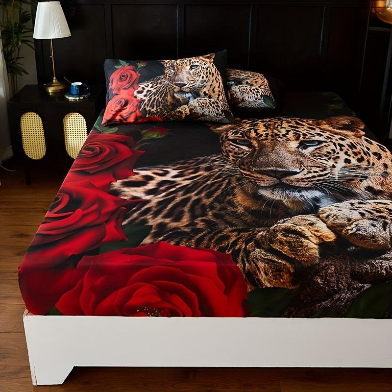 Animal Cheetah Pattern Sheet Three-Piece Digital Printing Bedroom Room School Dormitory Bedding Decoration