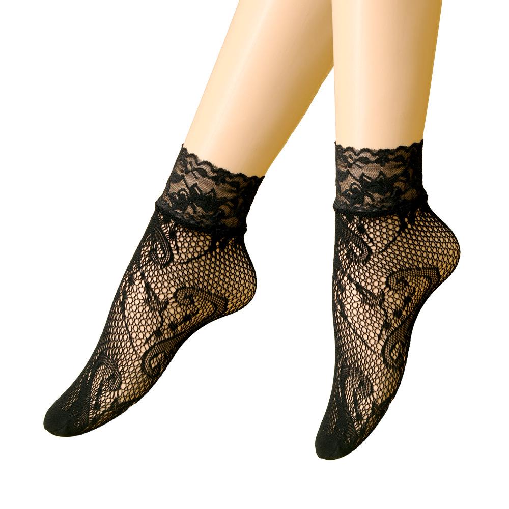 Chaussettes d'été en dentelle résille Perle Noire - Respirantes, Invisibles Grandes Tailles