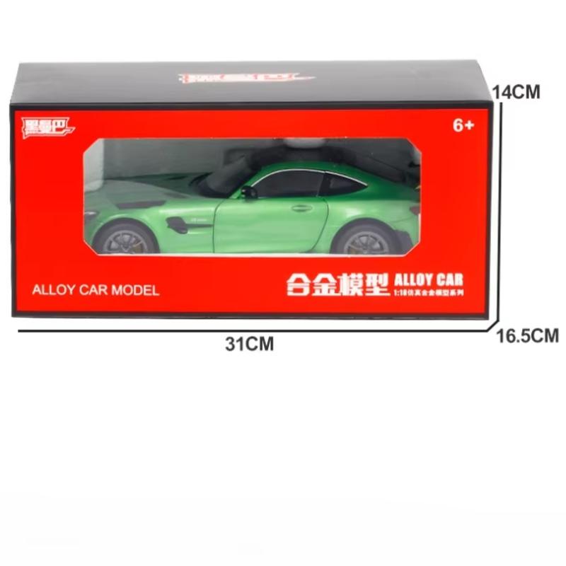 Velký 1:18 Mercedes-Benz AMG GTR model auta Kovové tlakově lité vozidlo Sběratelské hobby zvuková a světelná stahovací miniaturní hračka pro chlapce, děti dárek