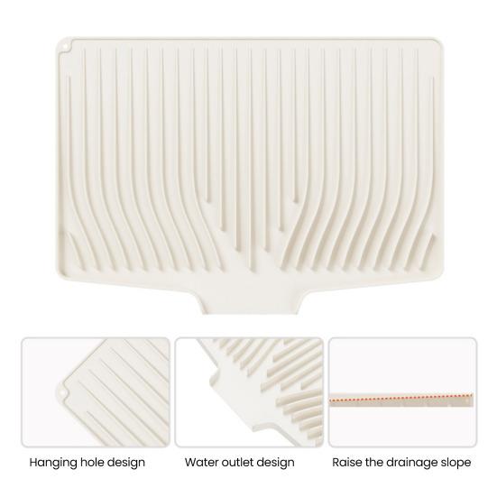 Silicone Drain Mat Heat-Resistant Sloped Design Rectangular Shape Kitchen Mat Nordic Style Dish Drying Mat