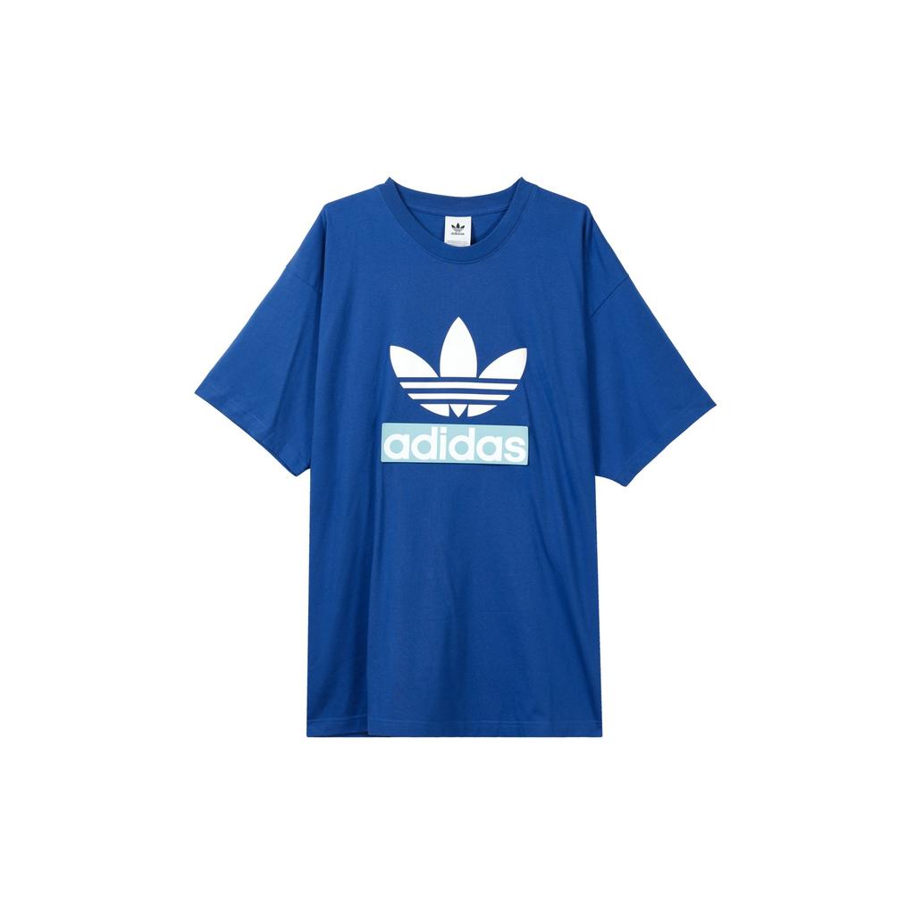 Adidas Originals Big Trefoil Logo Print Loose Round Neck Short Sleeve T-Shirt Men Tops Blue H16237