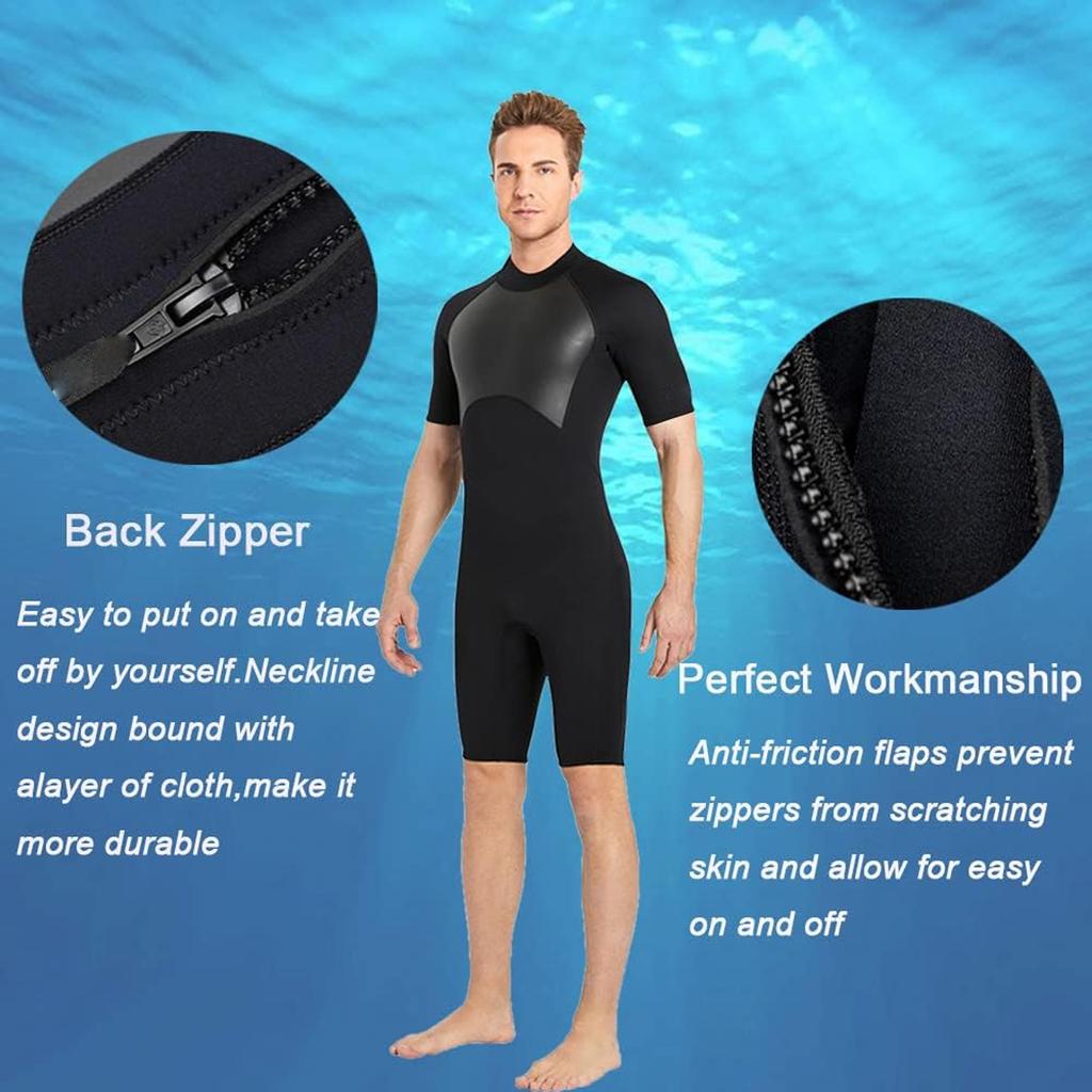 Men's Wetsuit Shorty 2mm Neoprene Full Body Diving Suits for Scuba Diving Surfing Swimming Water Sports Men Black L