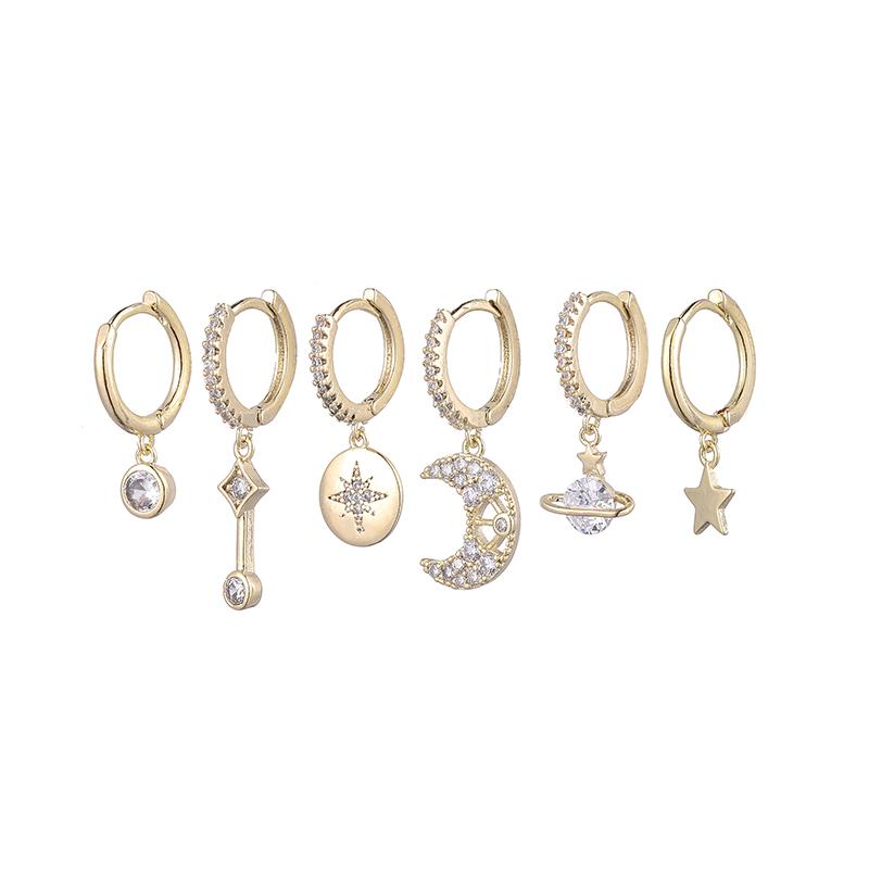 

ANENJERY 6 шт./компл. серьги-кольца в форме капли с жемчужной звездой для женщин, классические дворцовые украшения, оптовая продажа золотистый