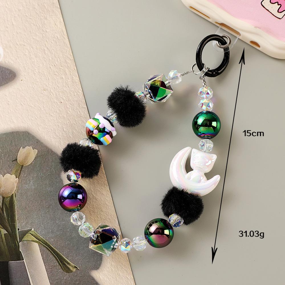 Creative Cat Fur Ball Beaded Phone Lanyard & Keychain Pendant