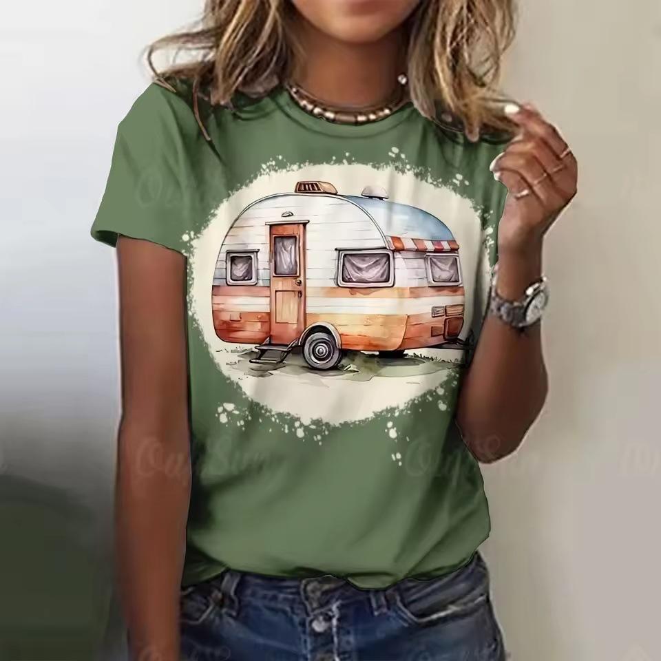 Summer Cartoon Car 3D Printed T-shirts Street Casual Fashion Short Sleeved Round Neck Women's T-shirts