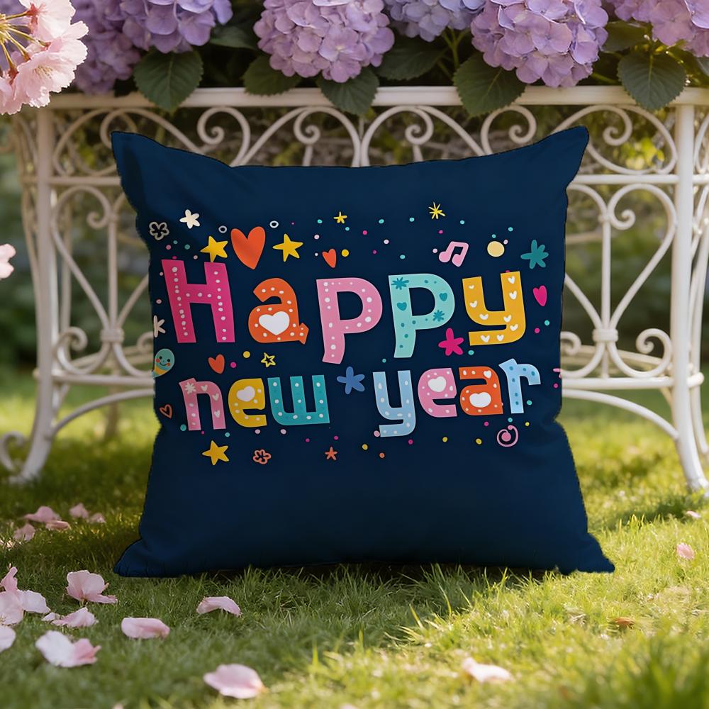 Holiday New Years Day Cushion Cover Home Car DualScene Pillow Cover Reversible for Premium Comfort