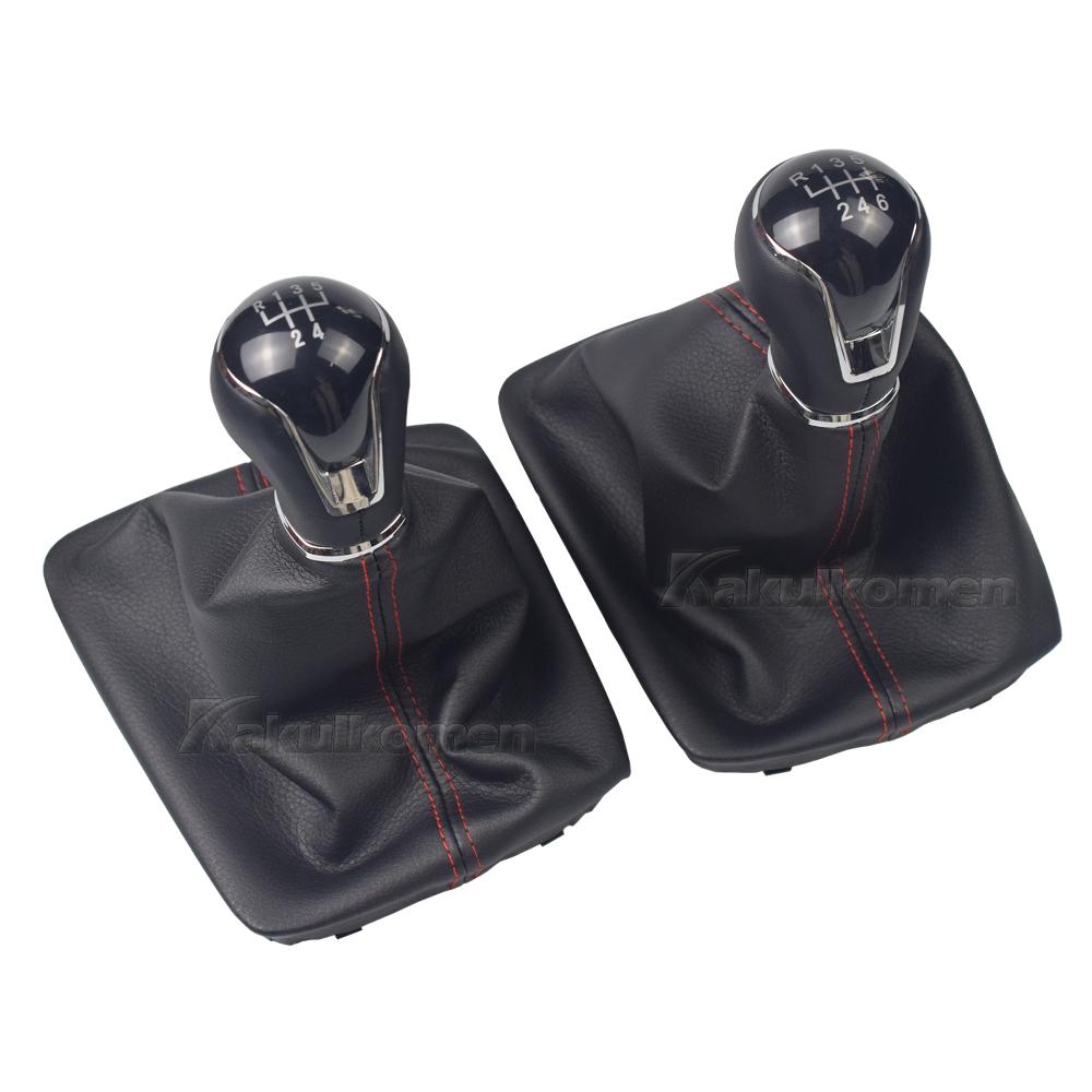 Gear Stick Shift Knob Manual 5/6 Speed For Seat Leon III 3 MK3 2012-2017 With Black Leather Boot Cover Red Line for Seat Leon 3