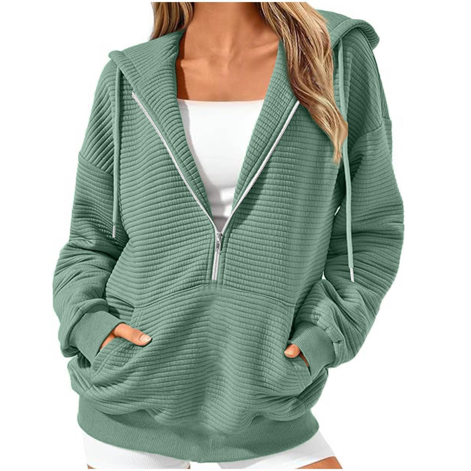 Женские повседневные толстовки с капюшоном на молнии, модные трендовые фактурные топы с длинным рукавом, куртки M армия зеленый