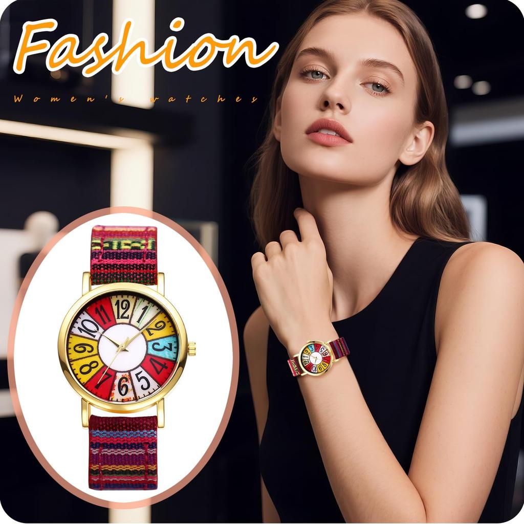 Bohemian-Uhr mit echtem Leder, analog, wasserdicht, Quarz, niedliche Modeuhr für Damen, perfektes Geschenk für den Tag, Damenarmband, Design-Anzeige,