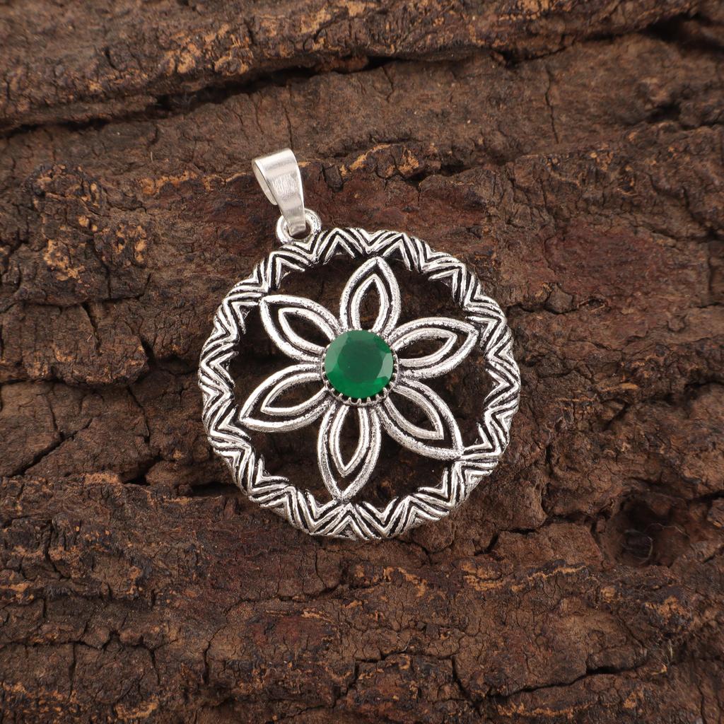 Green Onyx Pendant Handmade Gemstone Jewelry, 925 Solid Sterling Silver Pendant Unique Design Jewelry