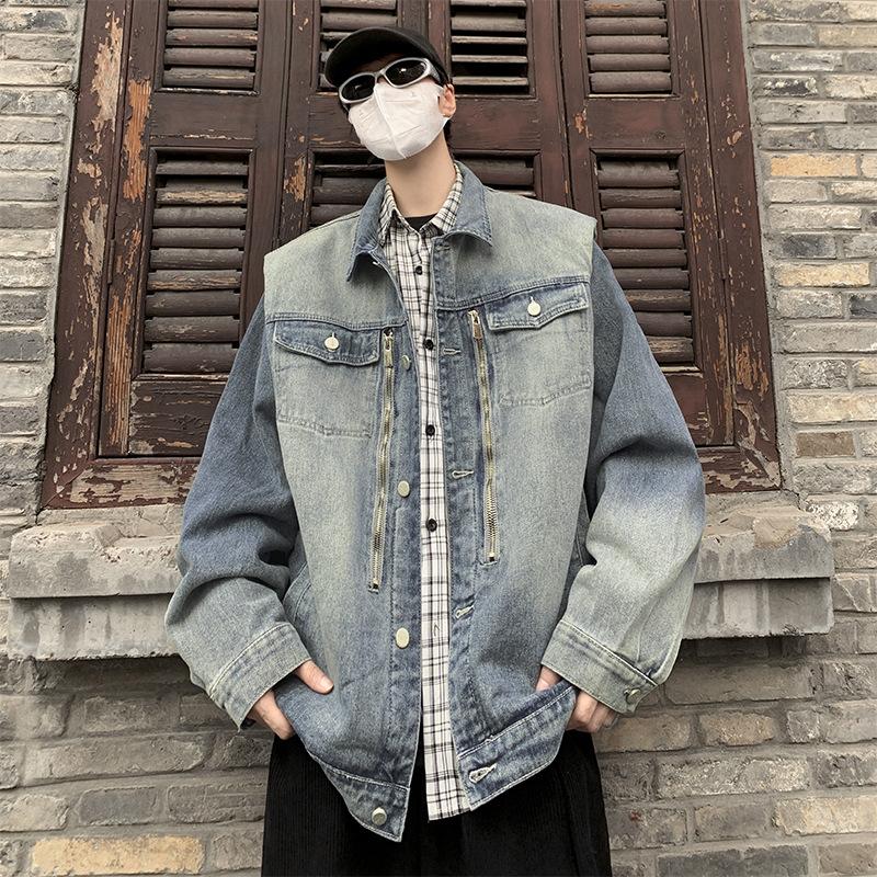 Spring and Autumn American Washed Denim Men's Jacket Retro Design Niche Couple Men's Lapel Jacket