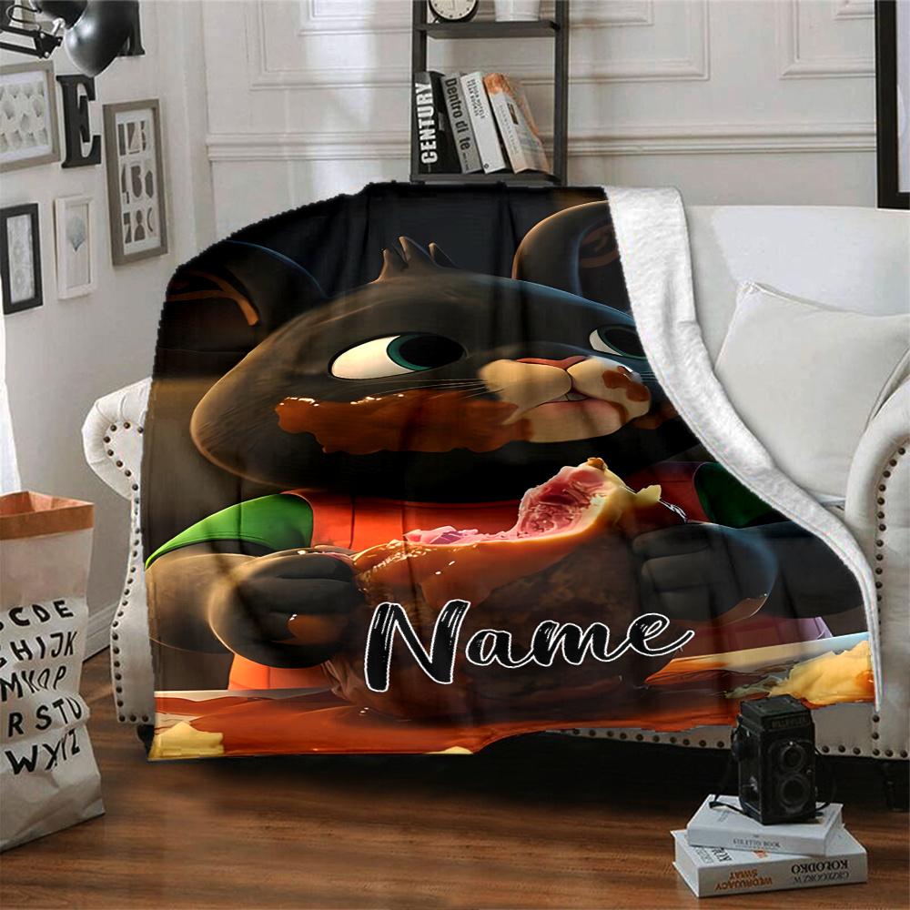 Bing Bunny Flannel Blanket With Customizable Name Soft And Comfortable Shawl Blanket For All Seasons Suitable For Home Travel Camping Office