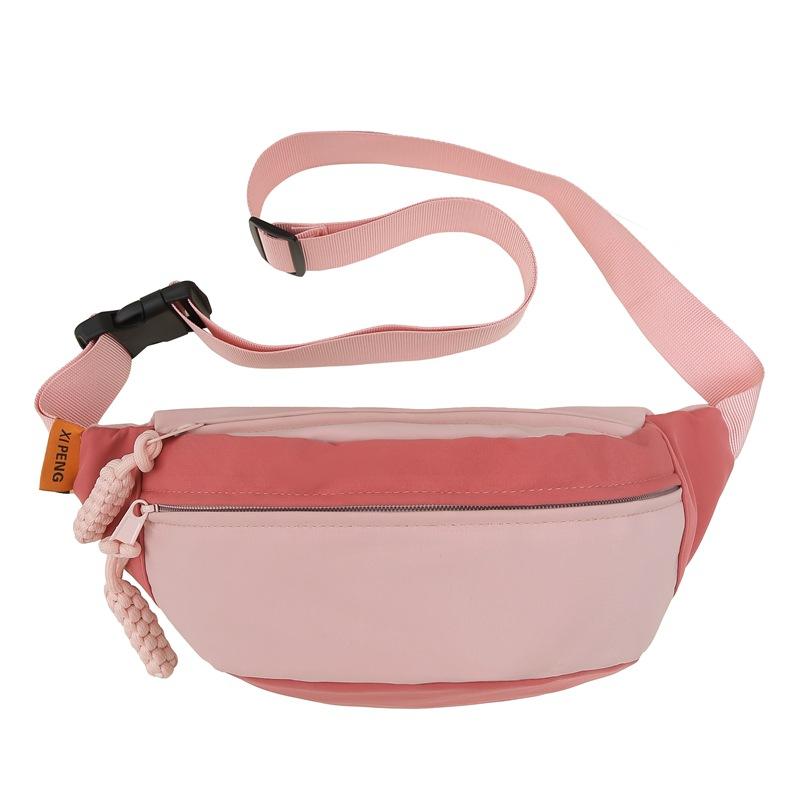 

Цветоблокировка Нагрудная сумка Повседневная и простая сумка через плечо Студенческая Мотоциклетная Спортивная Маленькая сумка Универсальная поясная сумка светло-розовый