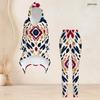 Women Plus Size Geometric Printed Two Piece Set Hooded Long Sleeve High Low Top Fitted Pants