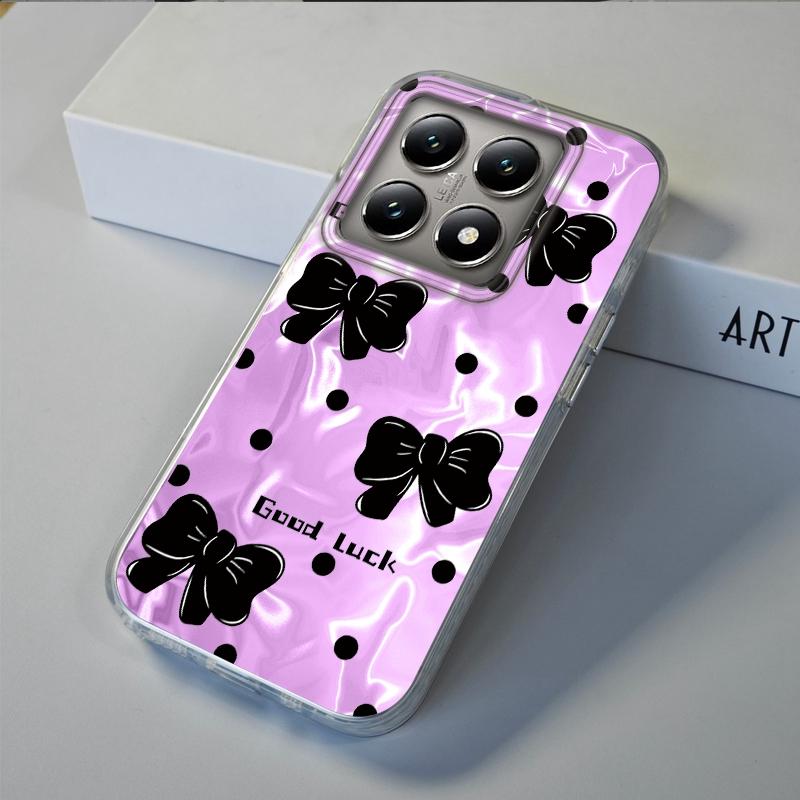 Cute Love Heart Bow Girls Water Texture Phone Case For Xiaomi 14T 13T Pro 14Tpro 11 Lite 5G NE Silicone Shockproof Fundas Cover