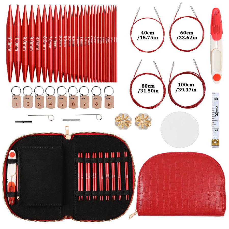 Bolsa Portátil de Cuero para Accesorios para Agujas Circulares Desmontables y Lana