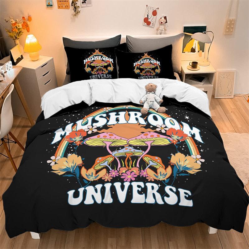 Watercolor Mushroom Duvet Cover Set Wild Forest Various Mushroom Bedding Set Fantastic Landscape Comforter Cover For Kids Adults