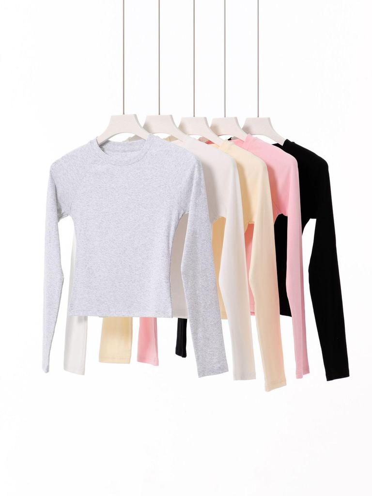 2024 Early Autumn Korean Style Ribbed Slim Fit Long Sleeve Women's T-Shirt with Raglan Sleeves