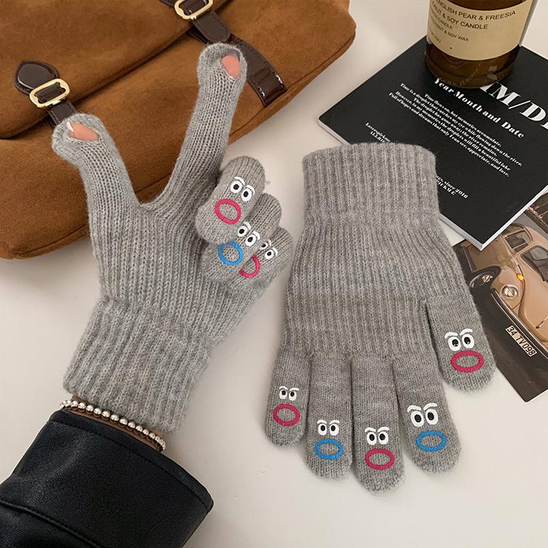 Cute and Ugly Knitted Woolen Gloves for Women In with Fingerless Touch Screen for Students To Keep Warm and Cold While Riding