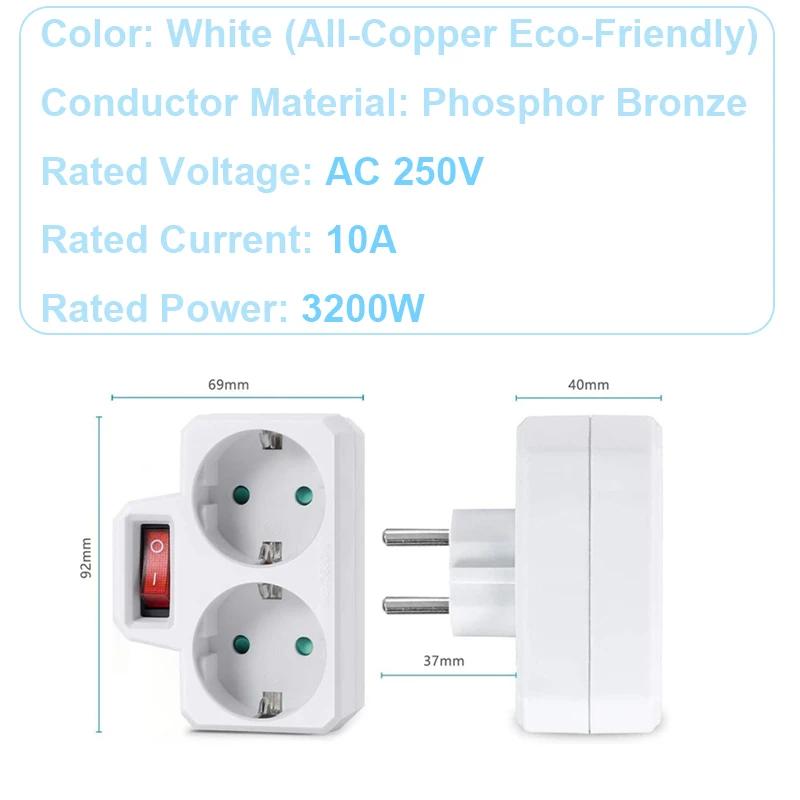 EU Power Socket European Standard Converter Extension Power Socket 2-Pin Plug Spain Germany AC Converter Adapter For Home Use