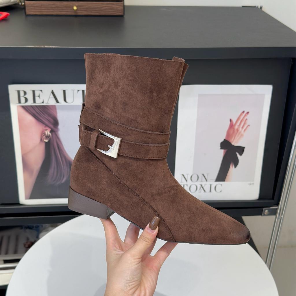 Square head thick heel western boots women's autumn and winter new retro dirty boots medium boots