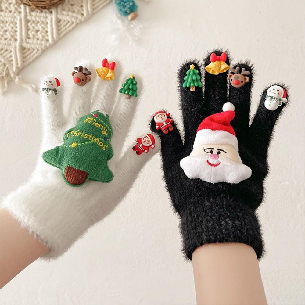 Knitted Christmas Gloves Thicken Five Finger Gloves Cute Warm Gloves  Outdoor Activities