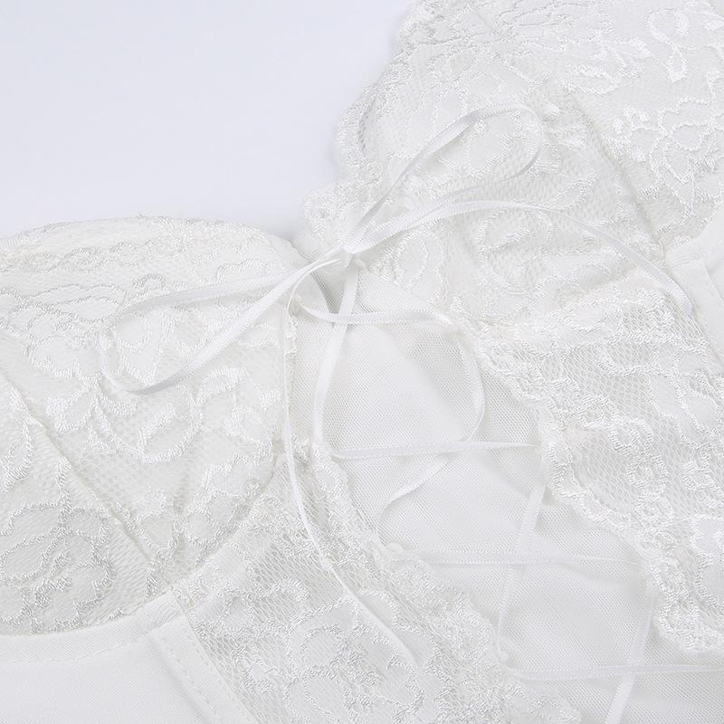 Purely Sweet and Spicy Lace Patchwork Bow Suspender Sexy Perspective Cross Strap Strapless Hot Girl Corset with Design Sense of Ultra-short Vest