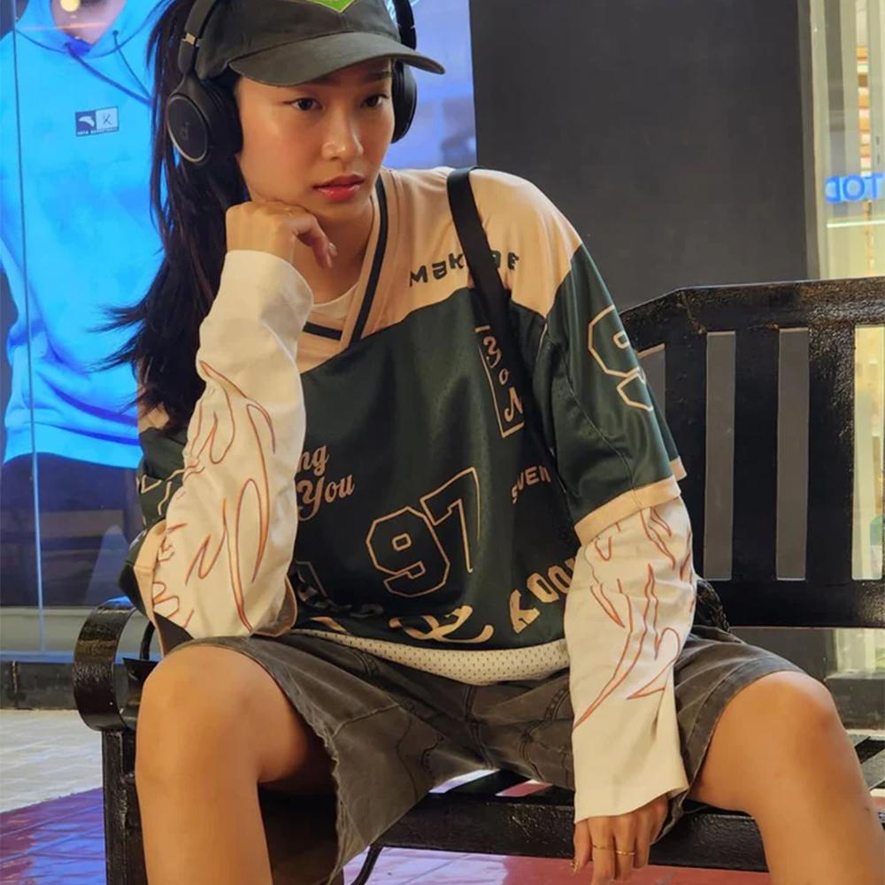 2026 New Women's Spring/Summer Y2K Fashion Casual Golden 97 Mesh Jersey Oversized Breathable Speed Drying Sports T-shirt
