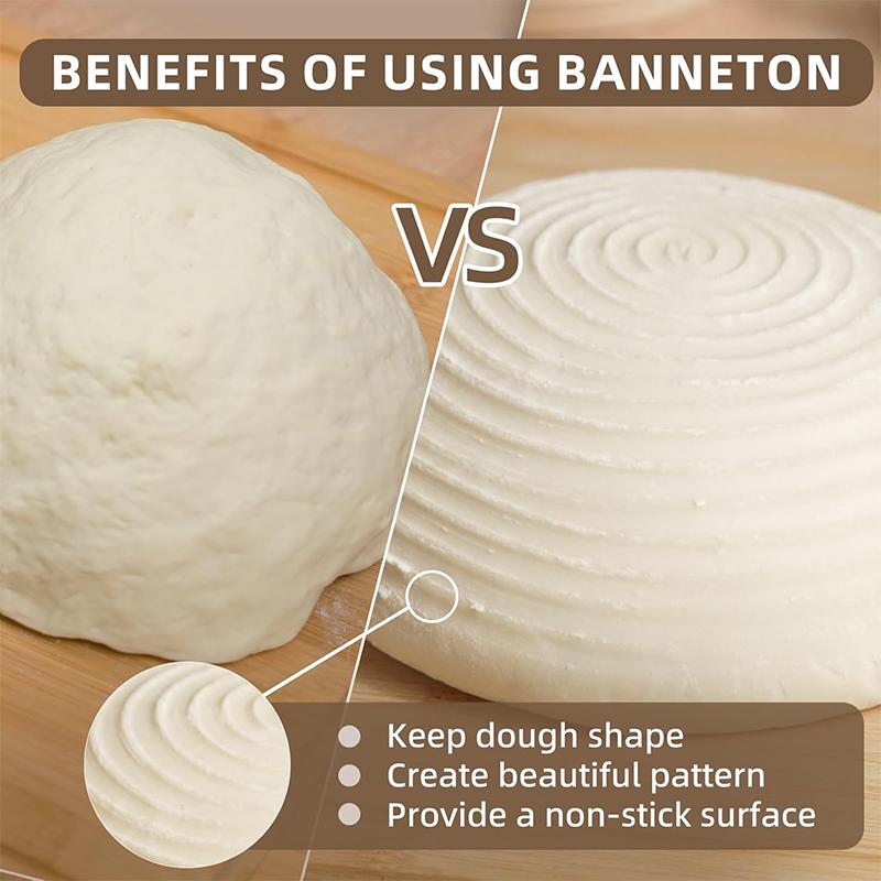 LMETJMA Gärkörbe Set Sauerteigbrot Backset Rund Oval Teig Gehen Lassen Rattan Schüsseln mit Einlagen Metallschaber JT341