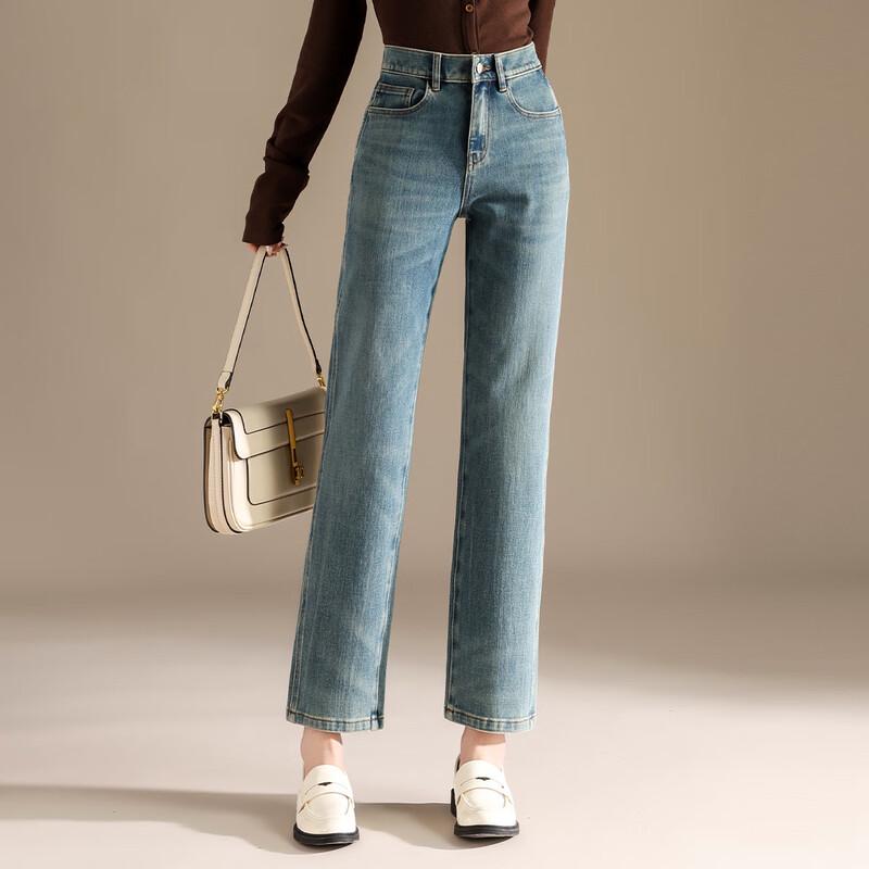 RAIN.CUN Women's High-Waist Straight Leg Ankle Jeans