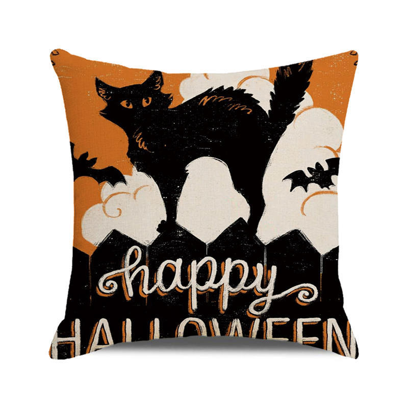 Halloween! Watercolor pumpkin black cat Digital printing short plush pillow covers for car sofa office cushion cover home goods