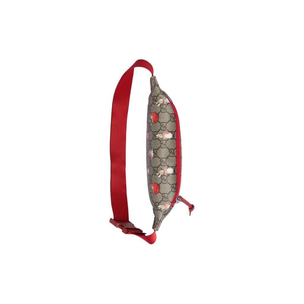 Gucci X Peter Rabbit™ Collaboration Animal Print Zipper Canvas And Leather Waist Bag Kids Waist Bag Ebony Green Red 502095-FACZL-8462