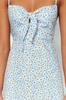 Women's Fashion Blue Floral Patterned Straight Cut Woven Dress with Tie Detail and Straps