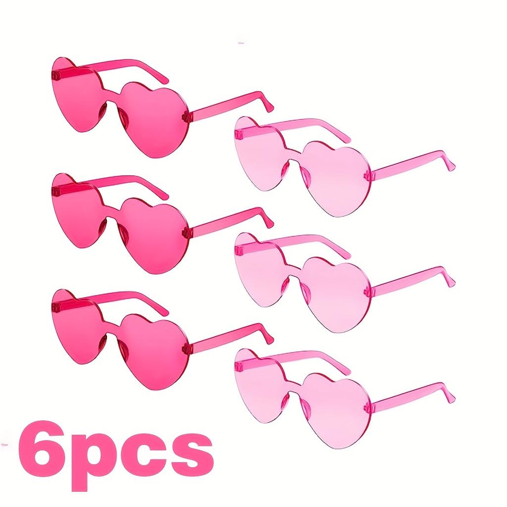 6pcs Heart Shaped  Sunglasses Dress Up Party SET-Transparent Candy Color For Party Favor Easter Gift Helloween BIRTHDAY Gift