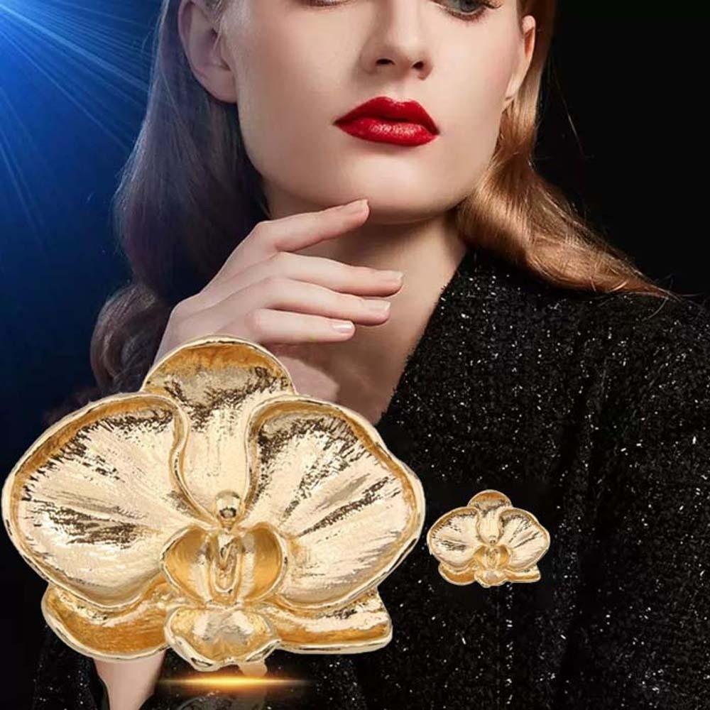 Vintage Orchid Flower Brooch Corsage Ornament Metal Glossy Brooch Butterfly Orchid Pin Men