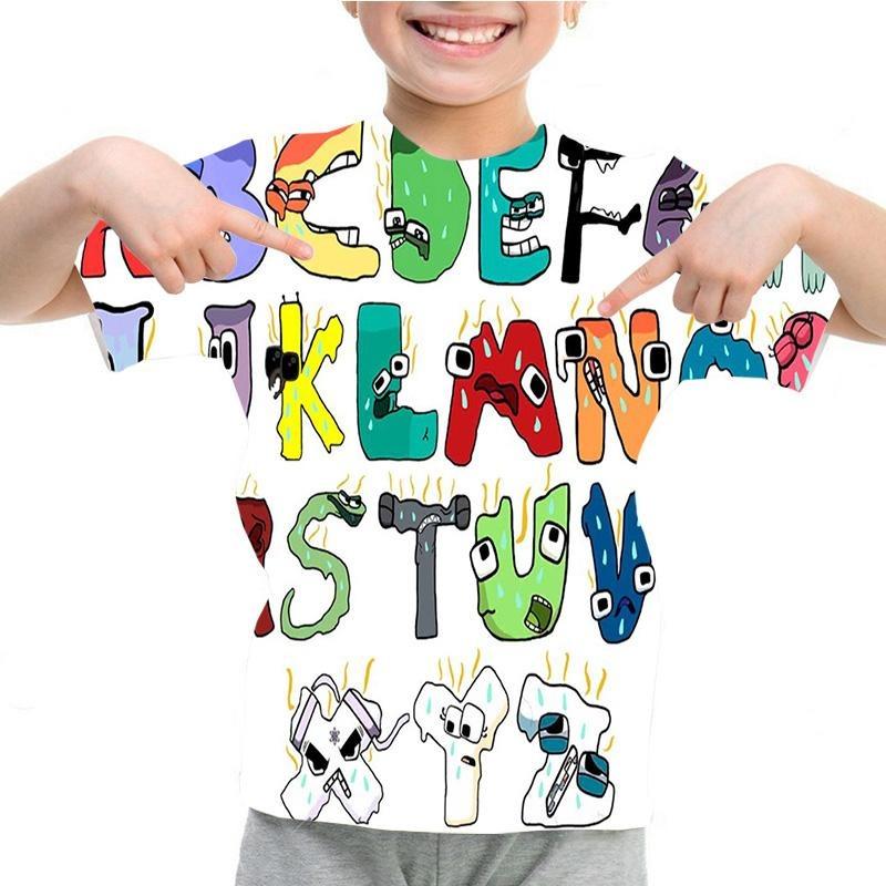 Summer Fashion Kids T-shirt Cartoon Alphabet Pattern 3D Print Casual Loose Outdoor Girl and Boy Short Sleeve Tees Top Pullover