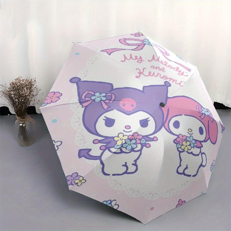My Melody and Kuromi Automatic 3-Fold Umbrella Design, Cute Cartoon Pattern, Portable Outdoor Umbrella, Perfect, Holiday Gift for Disney fans.Y067