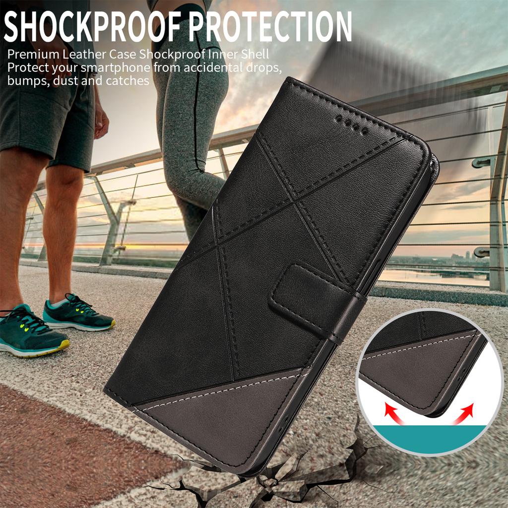 Skórzane etui dla Motorola Moto G56 5G, portfel z geometrycznym wzorem linii, pokrowiec na telefon z paskiem na nadgarstek