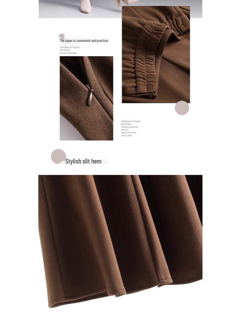 Autumn/Winter High-Waist A-Line Wool Skirt for Middle-Aged Women - Slimming Wide-Hem Pleated Skirt