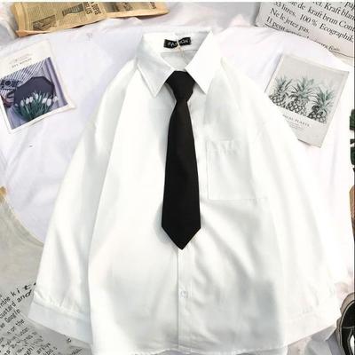 Weiße Hemden für Damen mit Krawatte, japanischer Stil, Preppy-Studenten, BF, übergroße Bluse, schlichtes, solides, lockeres Sommer-Top