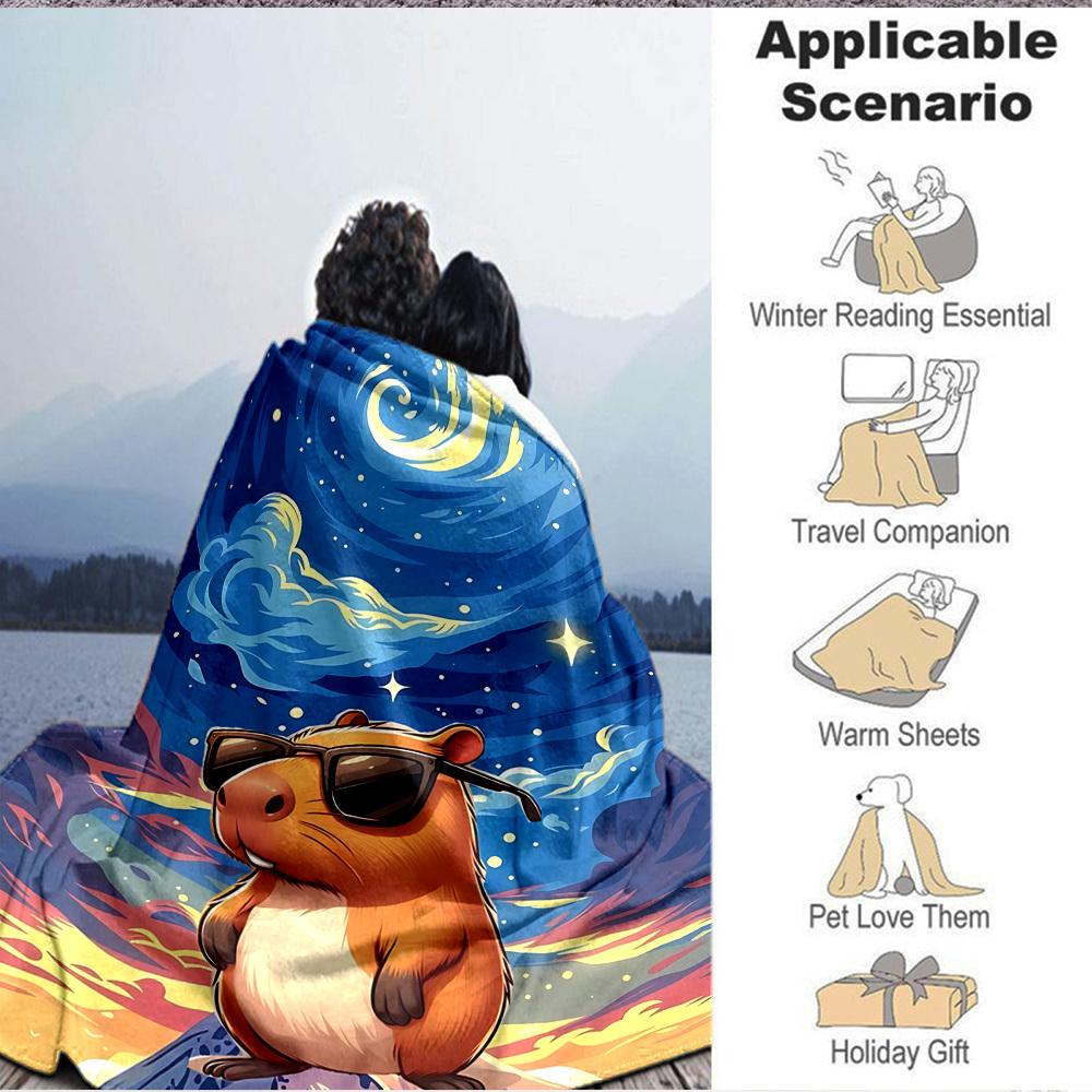 1pc Capybara Art Print Blanket, Lightweight Flannel Fleece with Digital Printing, Soft Warm for Sofa, Travel, Camping, Office, Couch, Chair, and Bed,