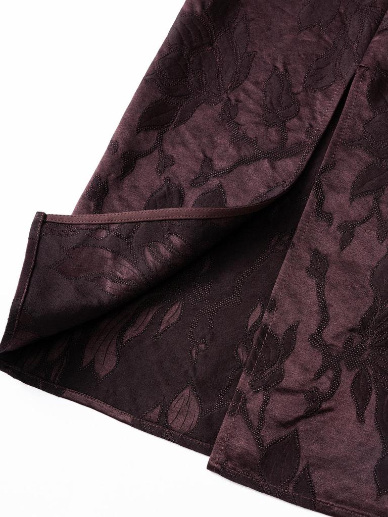 Autumn 2025 Women's Silk Jacquard Retro Slit Bodycon Midi Skirt
